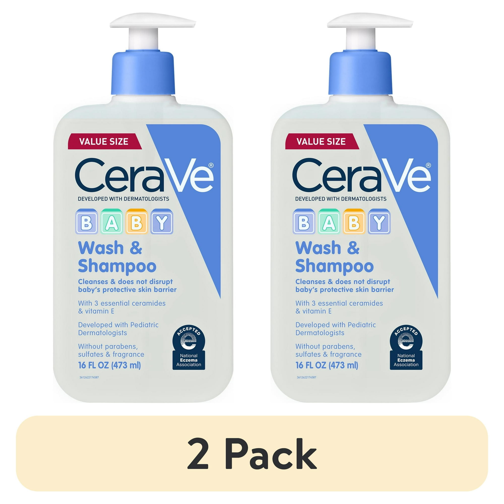 (2 pack) CeraVe Gentle Baby Wash & Shampoo, Tear-Free Cleanser for Infants and Toddlers, 16 fl oz