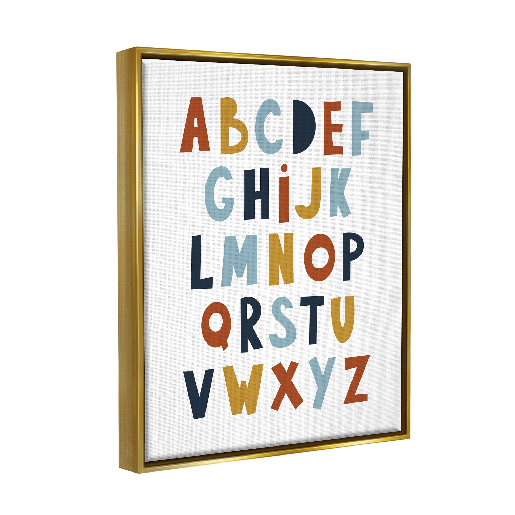 Stupell Industries Natural Tones Alphabet Typography Painting Gold Floater Framed Canvas Art Print Wall Art, 25 x 31