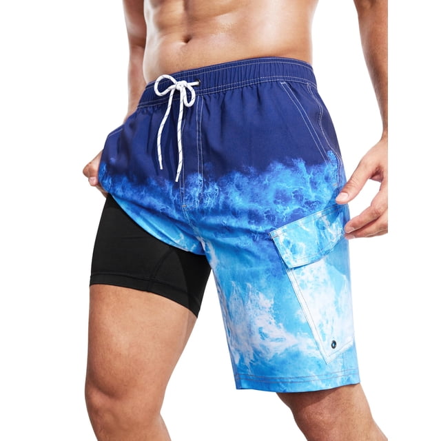 Bañador SILKWORLD para hombre con forro de compresión, 23 cm de largo