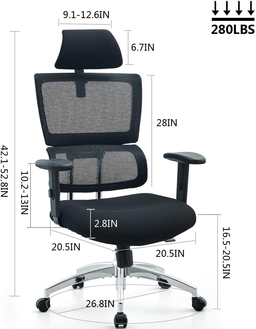 Ticova Ergonomic Office Chair - High Back Desk Chair with Elastic Lumbar Support & Thick Seat Cushion - 140°Reclining & Rocking Mesh Computer Chair with Adjustable Headrest, Armrest - image 5 of 5