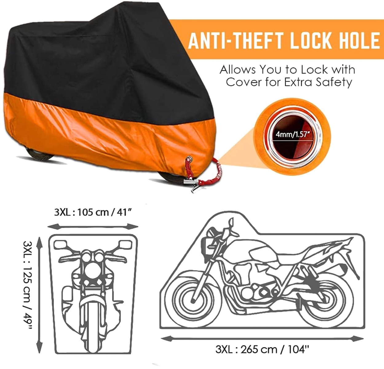 Motorcycle Cover,3XL Waterproof Motorbike Cover for All-Weather Outdoor Indoor Dust and UV Protection,Universal Fits up to 105" Motorcycles