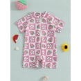 thumbnail image 4 of Suealasg Toddler Girl Rash Guard Swimsuit Cherry/Bow Print Zipper Short Sleeve Zip Up Bathing Suit, 4 of 9