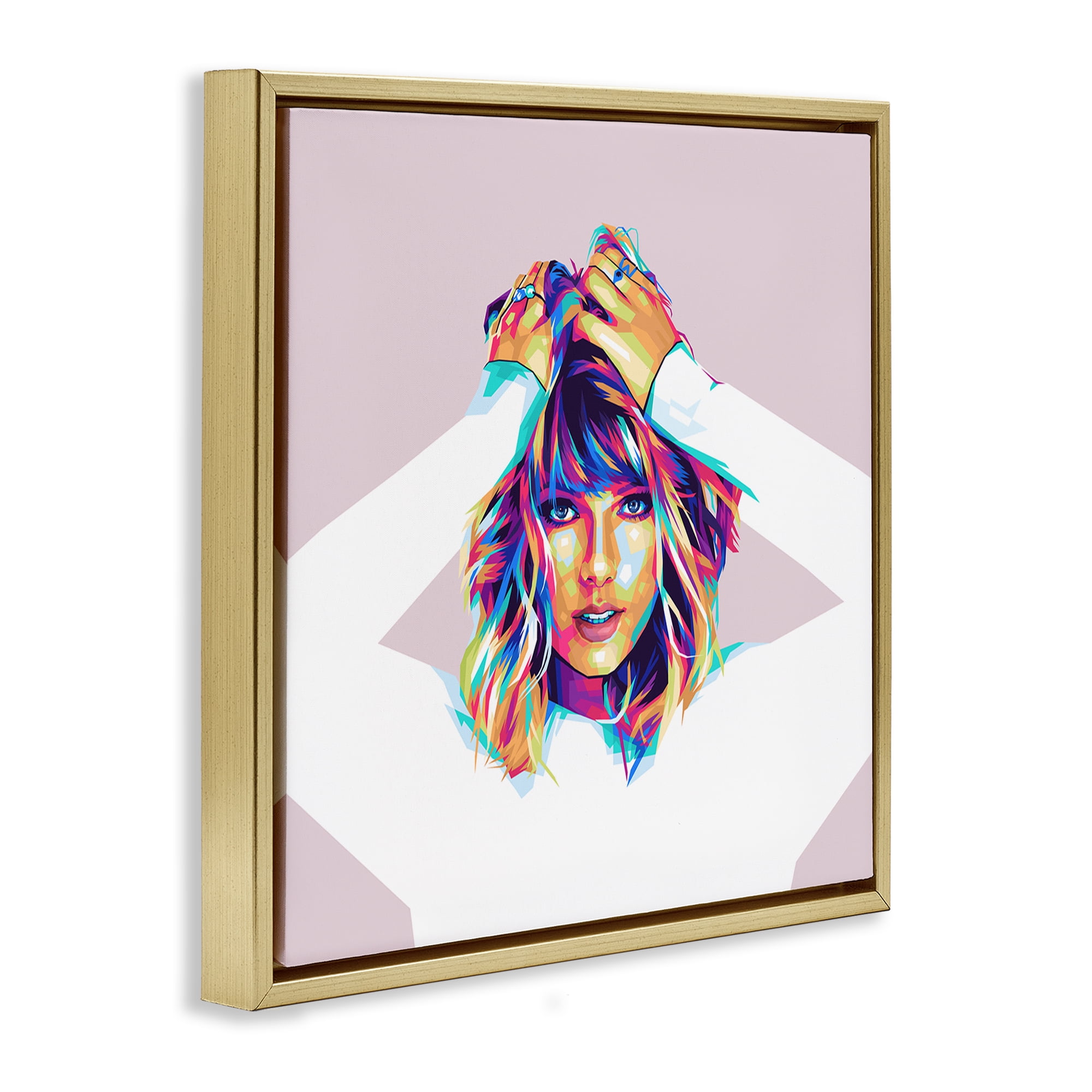 Stupell Industries Rainbow Haired Taylor People Painting Gold Floater Framed Canvas Art Print Wall Art, 18 x 18