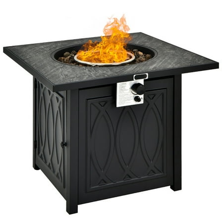 Spaco 32 Inch Propane Fire Pit Table Square Tabletop with Lava Rocks Cover 50000 BTU-Black, Outdoor Fire Pit for Outdoor, Outside Patio Deck and Garden