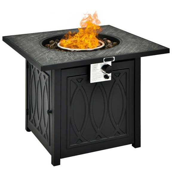 Spaco 32 Inch Propane Fire Pit Table Square Tabletop with Lava Rocks Cover 50000 BTU-Black, Outdoor Fire Pit for Outdoor, Outside Patio Deck and Garden