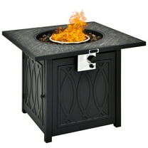Spaco 32 Inch Propane Fire Pit Table Square Tabletop with Lava Rocks Cover 50000 BTU-Black, Outdoor Fire Pit for Outdoor, Outside Patio Deck and Garden