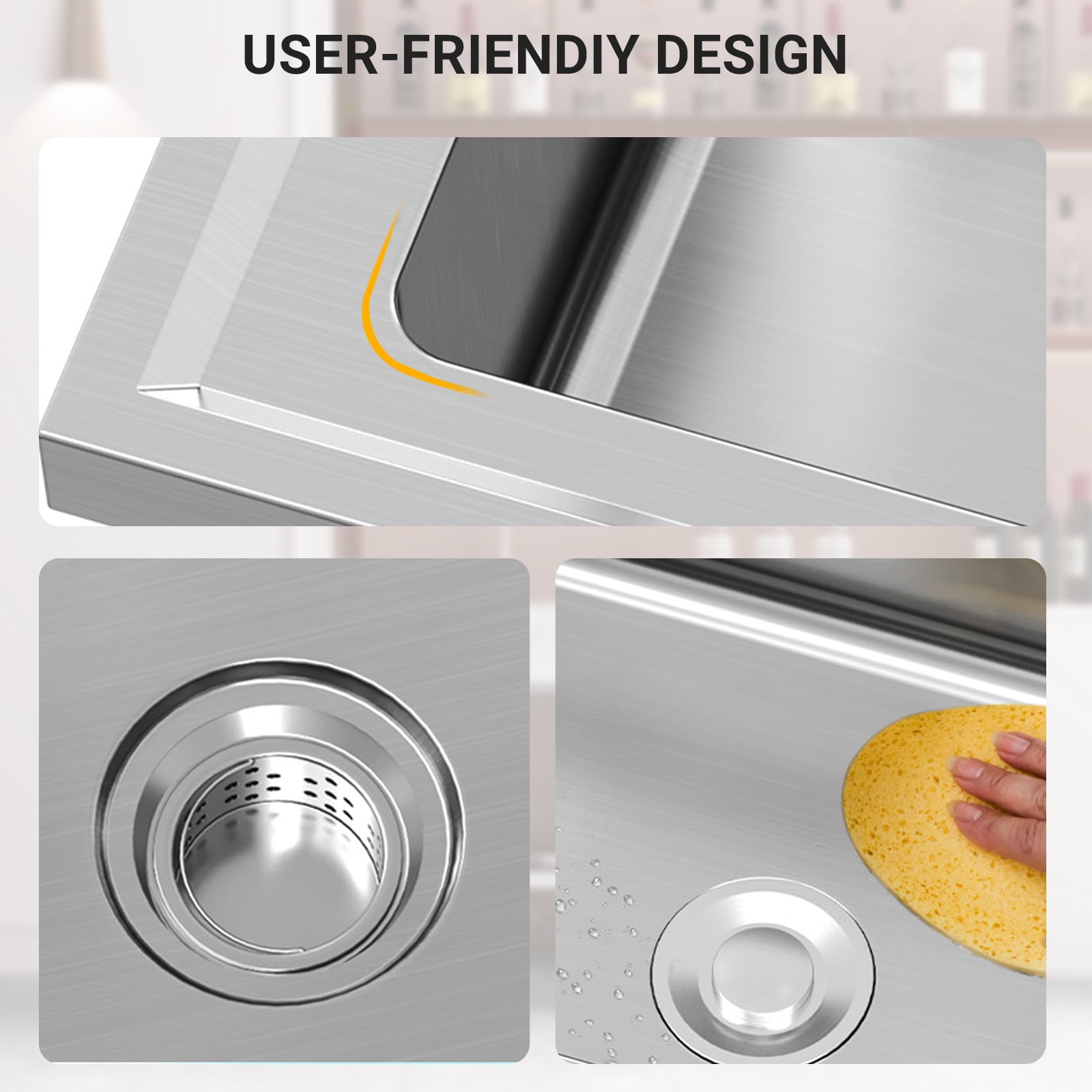 COZONY Freestanding Stainless Steel Commercial Sink with Faucet - Prep & Utility Washing Hand Basin, Laundry Tub for Restaurant, Garage, Shop, Cafe