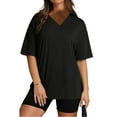 thumbnail image 4 of Yuyuzo 2 Piece Sets for Women Summer V Neck Short Sleeve Basic Tshirts Compression Shorts Lounge Sets, 4 of 5
