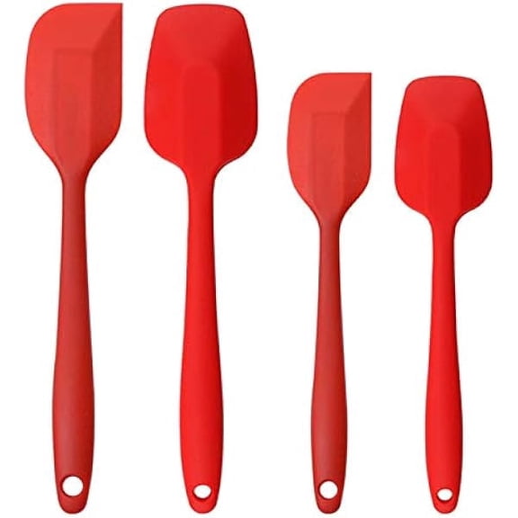 Silicone Spatulas Set, Rubber Spoon Spatula Heat Resistant Spoonula One Piece Design Seamless Spatula Non-Stick Scrapers Baking Mixing Tool (Red Set) - Multi-Functional High-Efficiency