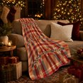 thumbnail image 3 of Heritage Plaid Cozy Flannel Blanket, Realistic Lifestyle Home Decor with Red Tan Slate Blue Checks and Autumn Sofa Fireplace Scene for Plaid Pattern Fans, Housewarming Gift, 3 of 9