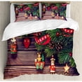 thumbnail image 3 of Christmas Decorations Twin Size Duvet Cover Set, Rustic Wood Backdrop December Old Christmas Time Theme Jesus Ribbon, Decorative 2 Piece Bedding Set with 1 Pillow Sham, Green Brown, by Ambesonne, 3 of 3