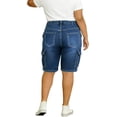 thumbnail image 4 of QERINTE Women Plus Size Jean Shorts Cargo Bermuda Shorts High Rise Casual Stretchy Womens Long Denim Shorts Summer Jorts, 4 of 6