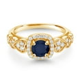 thumbnail image 2 of Gem Stone King 18K Yellow Gold Plated Silver Blue Sapphire and White Moissanite Engagement Ring for Women (1.48 Cttw, Round 6MM, Gemstone September Birthstone, Size 7), 2 of 3