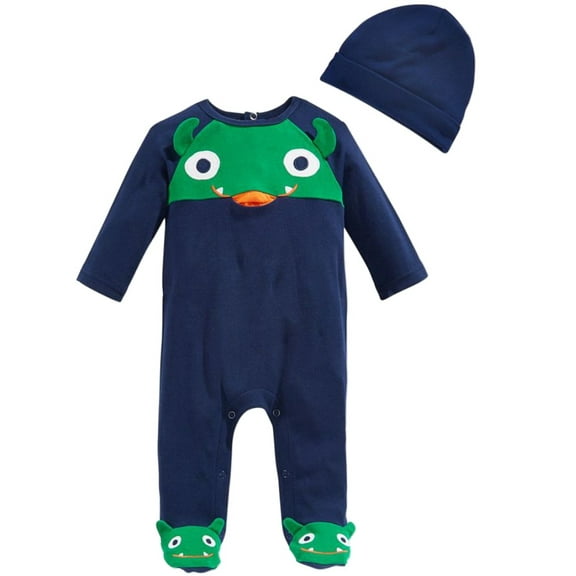 First Impressions Infant Boy 2 PC Plush Monster Jumpsuit Sleeper Hat Outfit 3-6m