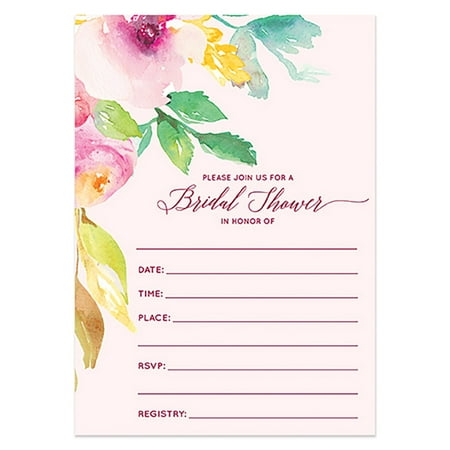 Beautiful Bridal Shower Invitations with Envelopes ( Pack of 25 ) Elegant Fill In Pink Floral Wedding Shower Party Invites Excellent Value