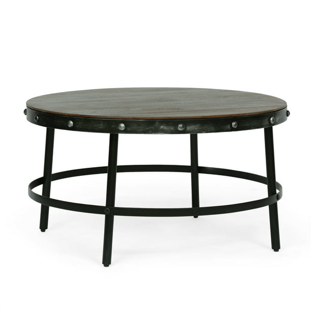 Clopton Modern Industrial Handcrafted, Dark Mango Wood Round Coffee Table