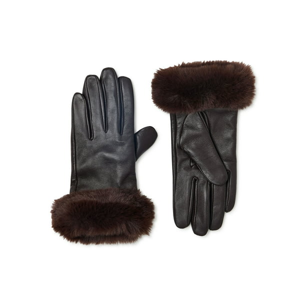 Time and Tru Women's Leather Gloves with Faux Fur Cuff - Walmart.com
