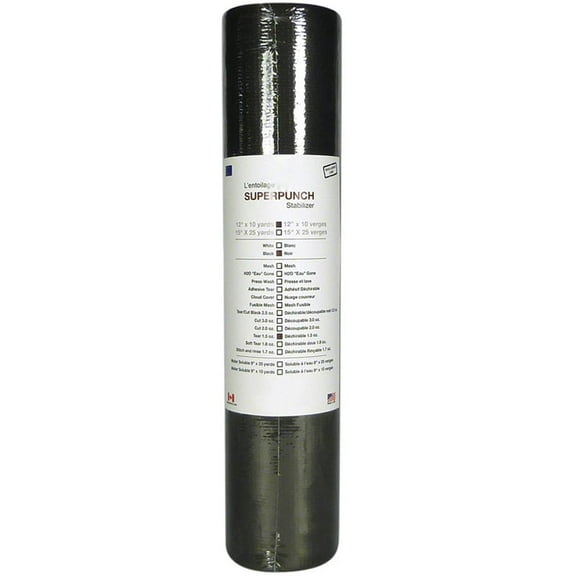 Tear Away Stabilizer Black 1.5 oz 12 inch x 10 Yard Roll. SuperStable Embroidery Stabilizer Backing