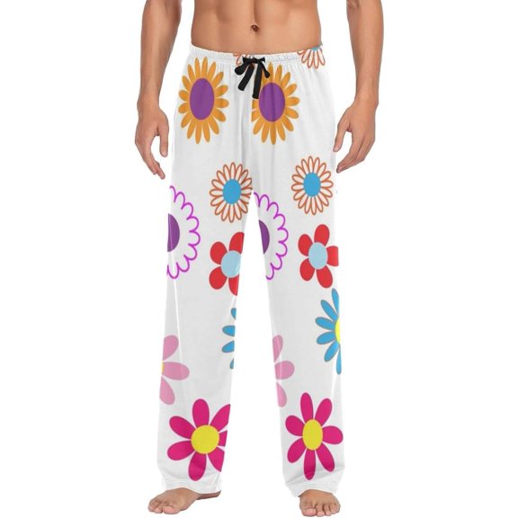 Floral Daisy Pattern Ghost Pajama Pants, Men's Lounge Pants Light with Drawstring and Pockets, Christmas New Year Birthday Father's Day Gifts, Medium