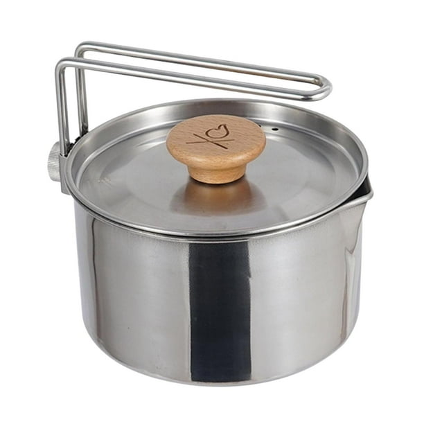 Hervidor de agua para exteriores, olla para acampar, mango cómodo, utensilios de cocina, tetera, cafetera, acero inoxidable, para viajes, mochileros,