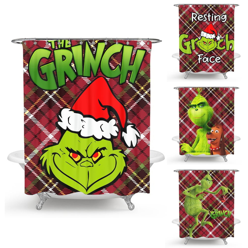 Christmas Grinch Shower Curtain, Waterproof Fabric Christmas Shower