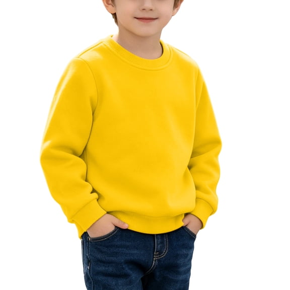 biudgviw Baby Boy Girl Sweatshirt Fleece Lined Long Sleeve Pullover Comfy Warm Crewneck Tops Kids Winter Clothes(Yellow,18-24 Months)