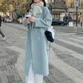 thumbnail image 5 of Women's Wool Blend Long Trench Coat Double Breasted Notched Collar Winter Jacket Casual Overcoat Dress Peacoat (XL, Light Blue), 5 of 7