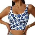 thumbnail image 1 of Balery Blue Ink Flowers Sujetadores deportivos con espalda cruzada para mujer, acolchados, sin costuras, de alto impacto, ideales para yoga, gimnasio, entrenamiento y fitness.-X-Large, 1 of 8