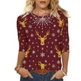thumbnail image 2 of Craaazy Christmas Gifts For Women Crew Neck 3/4 Sleeve Xmas Shirts Funny Santa Christmas Tree Graphic Pullover Snowman Sweatshirts Womens Tops, 2 of 6