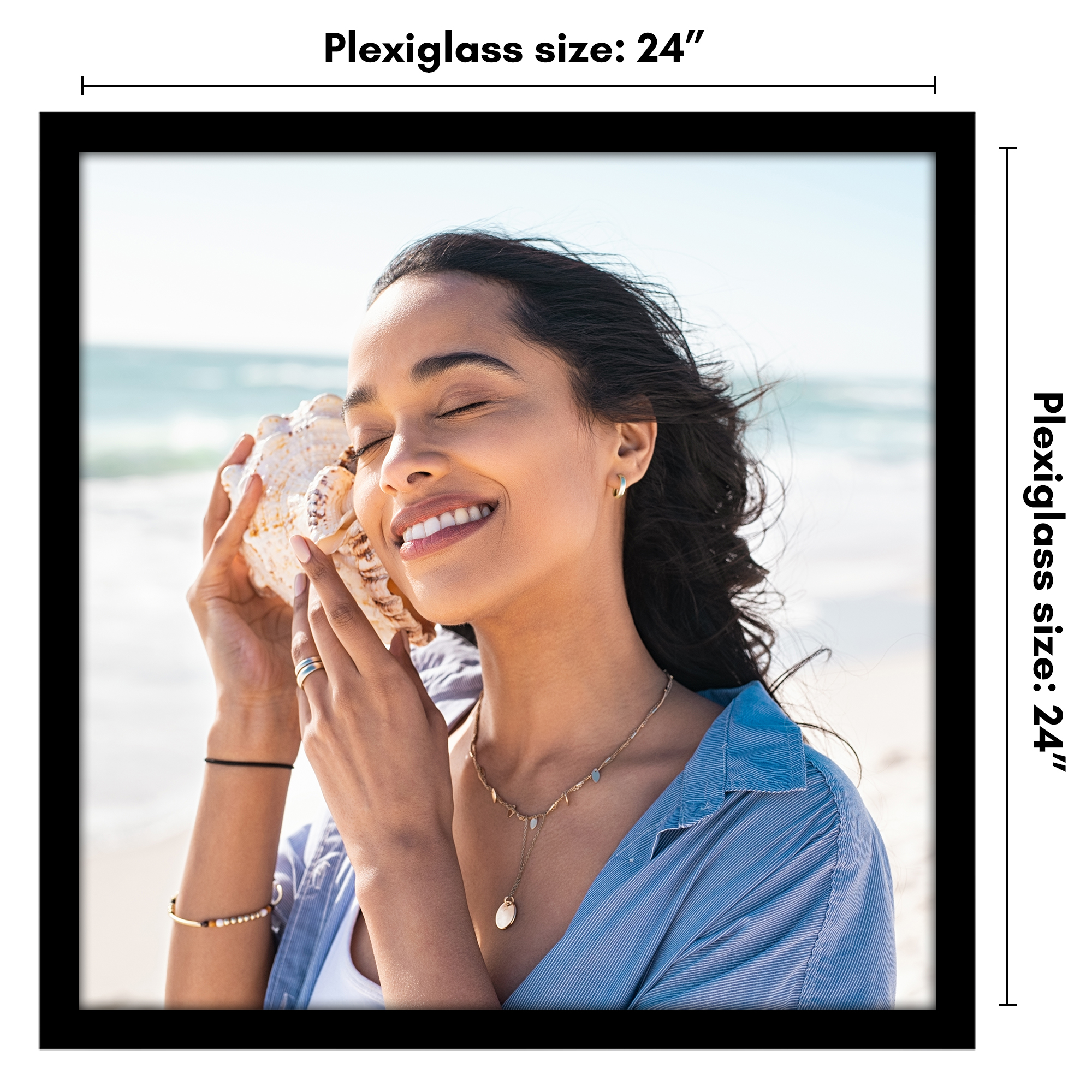 Americanflat 24x24 Picture Frame with Polished Plexiglass Epic Collection Square Wide Photo Frames - Black