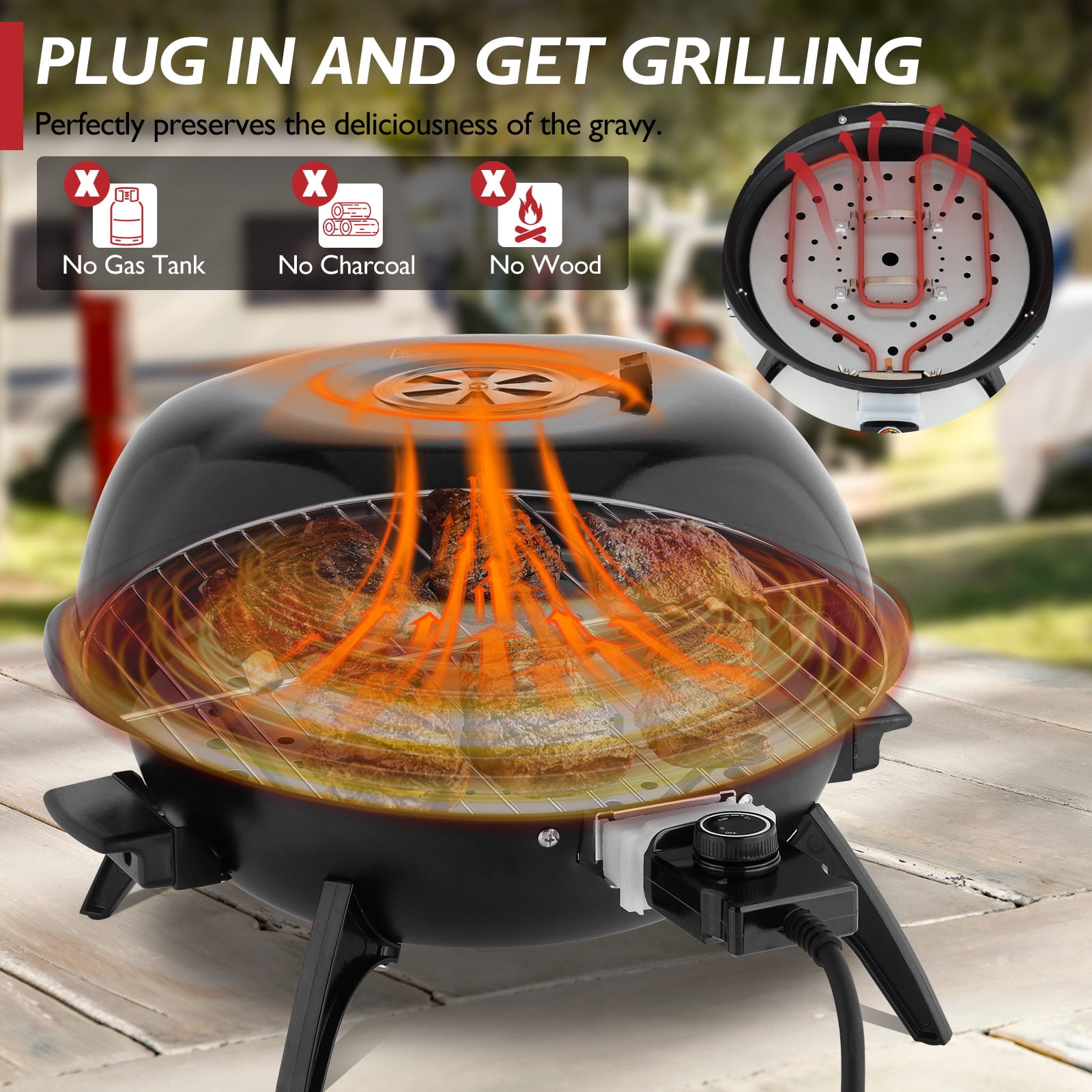 Ktaxon Electric Grill Smoker 1600W Outdoor/Indoor Grill with Removable Non-Stick Warming Rack,Black