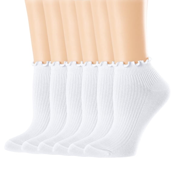 Calcetines Mcool Mary para mujer, tobilleros con volante, algodón, paquete de 6, blancos