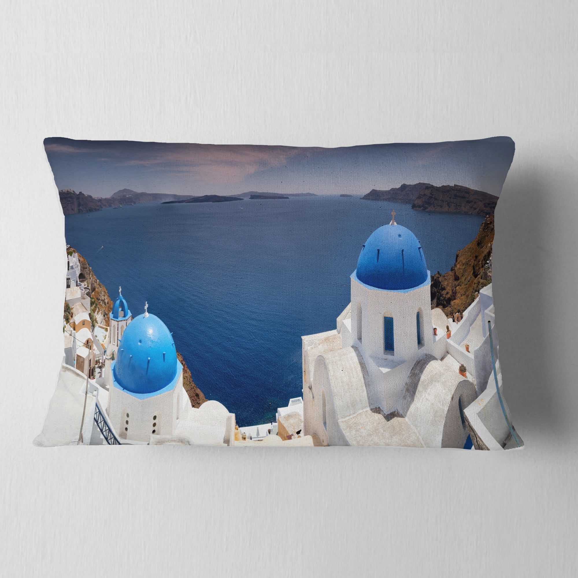 Designart Blue Doomes Churches Panorama - Landscape Printed Throw Pillow - 12x20