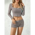 thumbnail image 2 of ZAXARRA Ensemble de Pyjama pour Femmes, Haut Court à Manches Longues avec Nœud et Shorts Taille Basse, Vêtements de Nuit et de Détente, 2 of 7