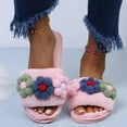 thumbnail image 2 of Xfvqtps Womens Plush Slippers Color Blocked Flowers Plush Fleece Line Non Slip Warm Winter Rubber Slippers Ladies Lovely Home Round Head Soft Sole Cotton Slippers Pink, 2 of 9