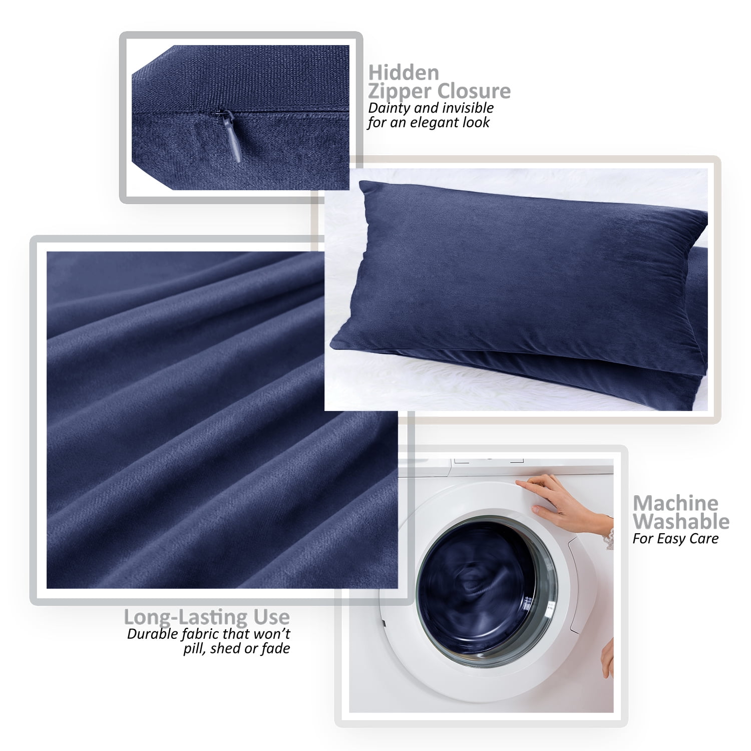 Clara Clark Plush Solid Decorative Microfiber Square Throw Pillow Cover with Throw Pillow Insert for Couch, Royal Blue, 22"x22"", 4 Piece Decorative Soft Throw Pillow Set