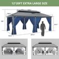 thumbnail image 5 of Kullavik 12'x20' Hardtop Gazebo, Outdoor Double Roof Canopy with Netting and Curtains, Galvanized Metal Frame, Sunshade for Patio, Backyard, Deck and Lawns-Navy Blue, 5 of 7