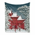 thumbnail image 1 of Winter Soft Flannel Fleece Throw Blanket, Japanese Folk Building Under Snow Snowflakes, Cozy Plush for Indoor and Outdoor Use, 50" x 70", Pink Blue Grey, by Ambesonne, 1 of 6