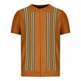 thumbnail image 4 of JUUYY Men's Casual Vintage Striped Button Down Knitted Golf Shirts Summer Short Loose Casual Outdoor Shirt Brown L, 4 of 7