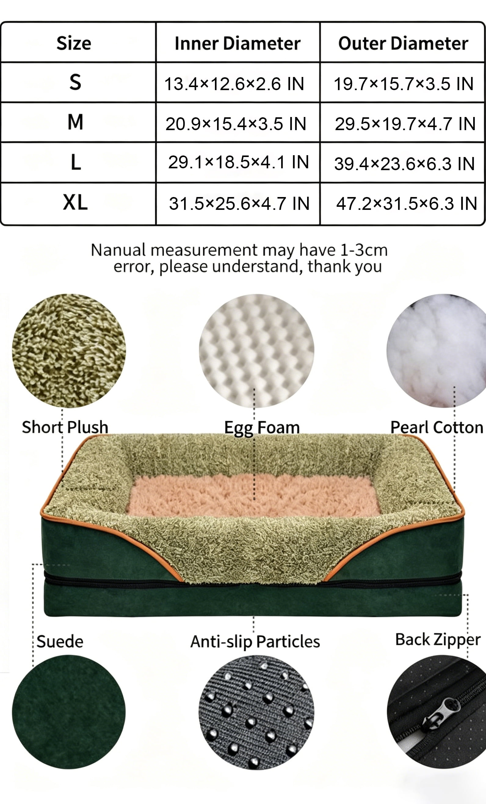 Small Medium Large Orthopedic Sofa Dog Bed with Removable Washable Cover & Non-Slip Bottom, Dark Gray