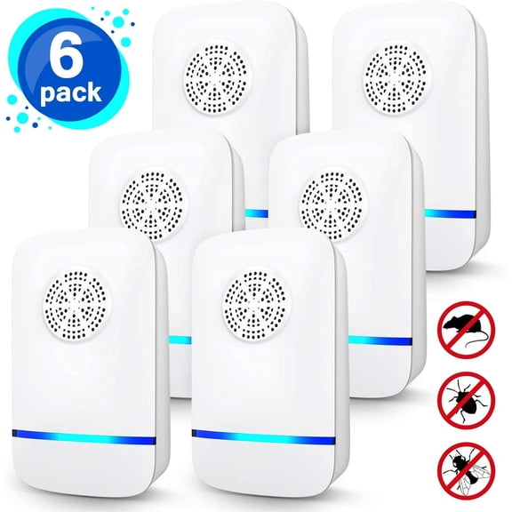 6 Pack Ultrasonic Mosquito Repellent,Ultrasonic Pest Repeller,Indoor Pest Control Electronic Plug in,Insect Repellent for Home,Office,Kitchen,Warehouse,Hotel