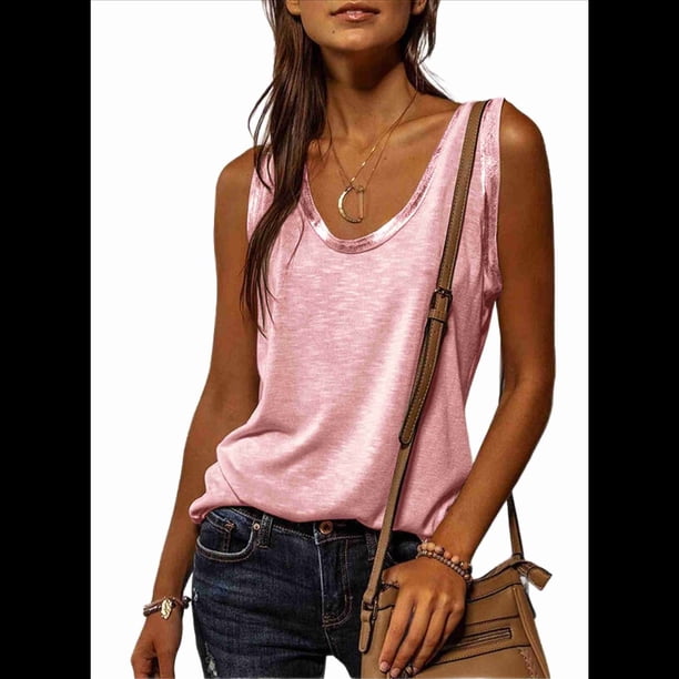 Tops con Cuello en V Rosa L