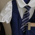 thumbnail image 6 of ZToonmas Girls 3 Piece Back to School Uniform Outfit Set for 1-17 Years Teens Faux Two Piece Puff Short Sleeve Lapel Shirt with Striped Tie and Pleated Skirt Preppy Student Outfit, 6 of 9