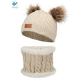 thumbnail image 2 of Deago Infant Toddler Winter Hat Scarf Set for Baby Girl Knitted Warm Fleece Lined Skiing Cap Lovely Pompom Kids Beanie 6-36 Months (Beige), 2 of 6