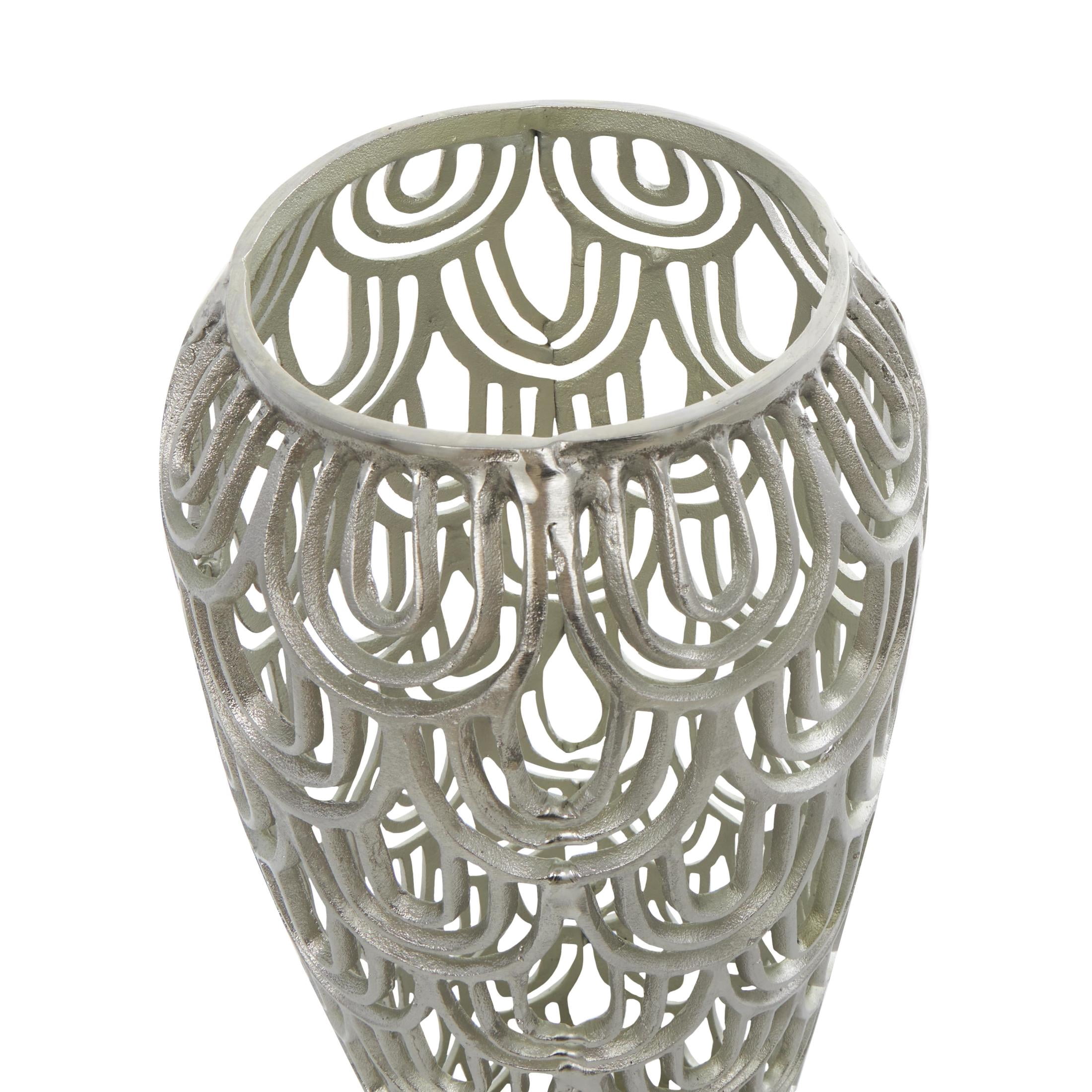 DecMode 25" Geometric Art Deco Inspired Arched Silver Aluminum Metal Vase