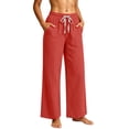 thumbnail image 6 of Women's Soft Fabric Wide Leg Pants, Elastic Waist Drawstring Casual Trousers with Pockets, Body Shaping Pull On Summer Pants, for Beach Daily Vacation, Polyester Casual | TruHer,Red L, 6 of 7