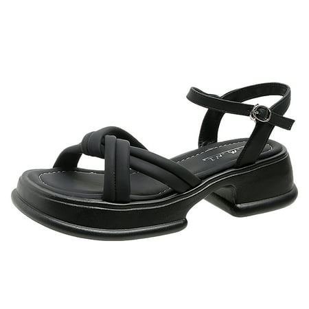 

Daznico Sandals Women Summer Thick Bottom High Heel Comfortable Beach Solid Colour Retro Non Slip Heel Ladies Large Size Sandals Orthopedic Sandals for Women(Color:Black Size:US 6.5)