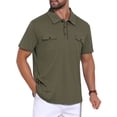 thumbnail image 4 of INSPIRE CHIC Men's Collared Short Sleeve Double Chest Pockets Outdoor Polo Shirt XL Olive Green, 4 of 5