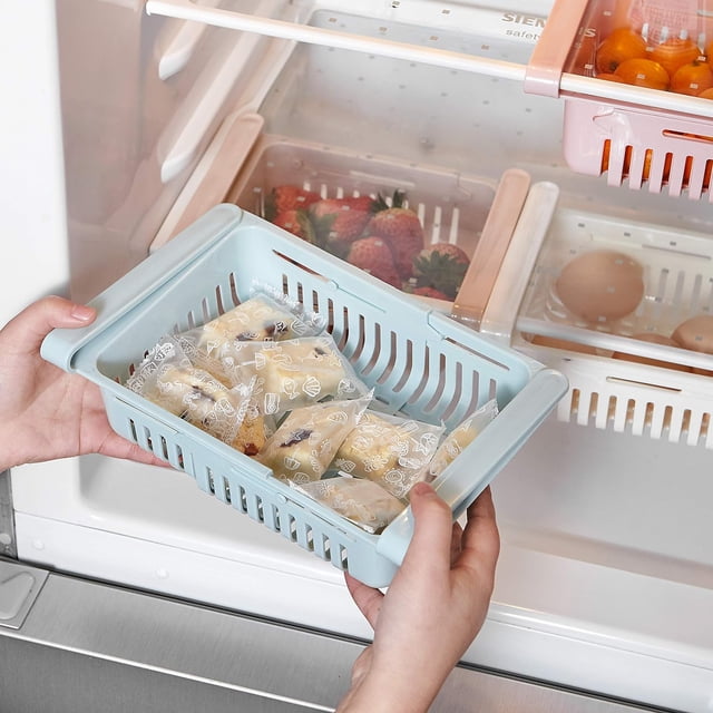 Retractable Drawer Type Refrigerator Storage Box Food Fresh-keeping Classified Organizer Container Basket, Fridge Shelf Holder Plastic Storage Bins, Fit for Fridge Shelf Under 0.5"