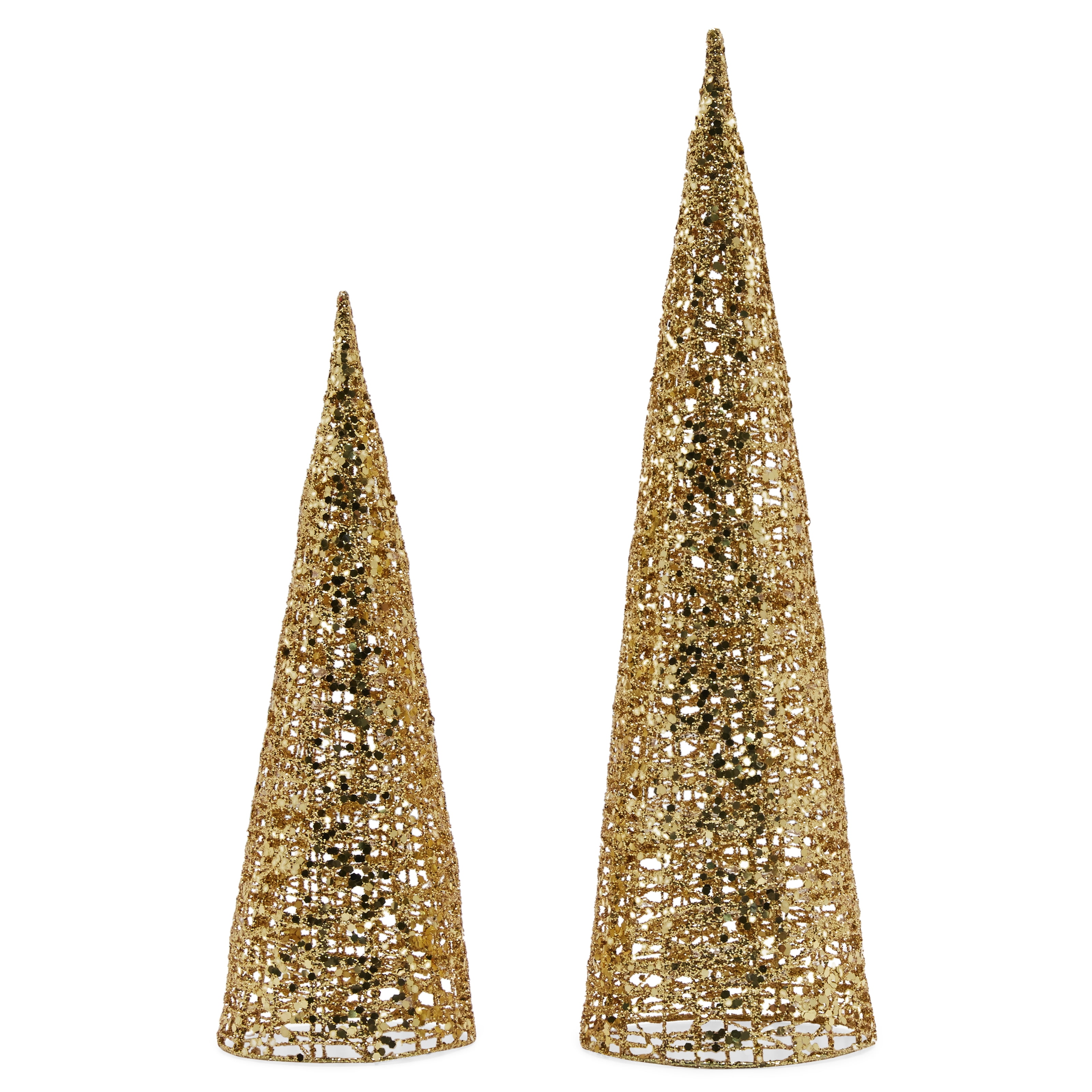 Belham Living Unlit Tabletop Glitter Cone Christmas Tree 12in and 16 in